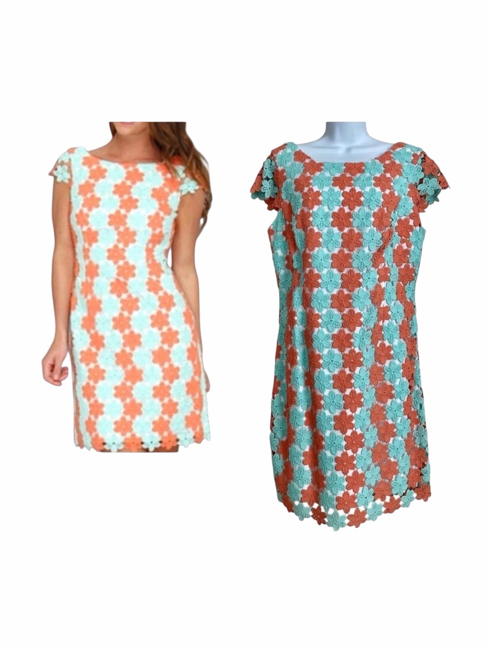 Lilly Pulitzer Barbara Dress Sz 10/L Sunrise Orange Two Tone Truly Petal Lace